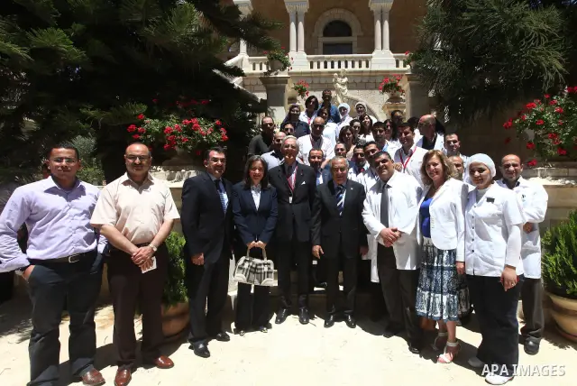 Palestinian Prime Minister, Salam Fayyad participate in the opening of new sections in the Holy Family Hospital in the West Bank city of Bethlehem, on July, 14, 2012. Photo by Mustafa Abu Dayeh