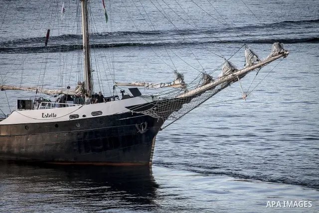 July 13, 2012 - Stockholm, Stockholm, Sweden - The humanitarian aid ship ''Estelle'' sets sail at the Skeppsbron port, Stockholm. The ship is part of a pro-palestinian caravan which heads to Gaza strip with the purpose t...