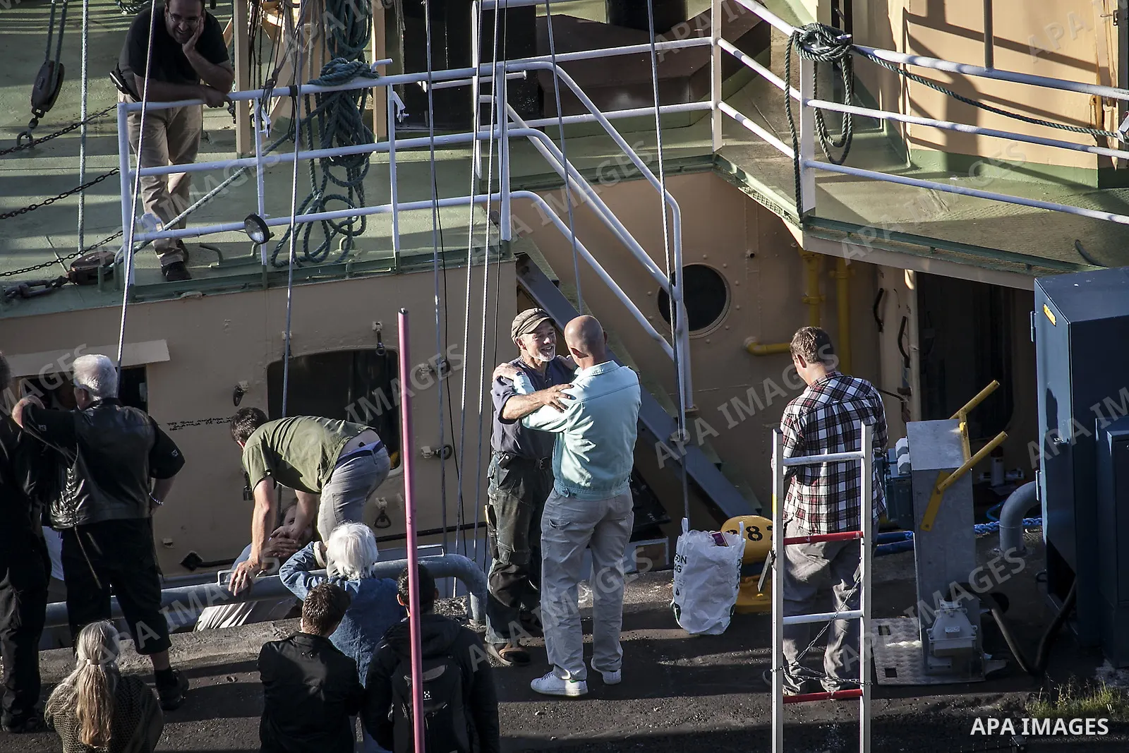 July 13, 2012 - Stockholm, Stockholm, Sweden - The humanitarian aid ship ''Estelle'' sets sail at the Skeppsbron port, Stockholm. The ship is part of a pro-palestinian caravan which heads to Gaza strip with the purpose t...