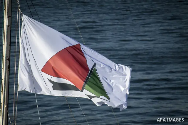 July 13, 2012 - Stockholm, Stockholm, Sweden - The humanitarian aid ship ''Estelle'' sets sail at the Skeppsbron port, Stockholm. The ship is part of a pro-palestinian caravan which heads to Gaza strip with the purpose t...