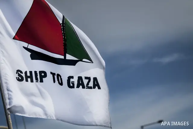 July 13, 2012 - Stockholm, Stockholm, Sweden - The humanitarian aid ship ''Estelle'' sets sail at the Skeppsbron port, Stockholm. The ship is part of a pro-palestinian caravan which heads to Gaza strip with the purpose t...