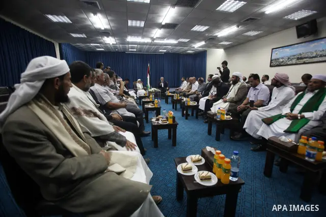 Palestinian Prime Minister in the Gaza Strip, Ismail Haniyeh receives of the delegation Yemen, in his office in Gaza City, on July 15, 2012. Photo by Ashraf Amra