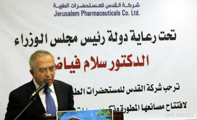 Palestinian Prime Minister Salam Fayyad during the opening new sections in Al-Quds company for medical products, in the West Bank city of Ramallah. on 18 July 2012. Photo by Mustafa Abu Dayeh