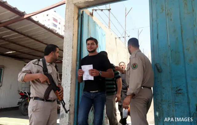 Palestinian prisoners prepare to be freed from a Hamas-run jail in Gaza City on July 21, 2012. Palestinian Hamas police released prisoners because of the approaching holy month of Ramadan. Photo by Momen Faiz