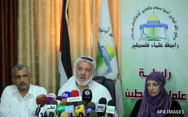 British citizen Anne Kennedy, 49, at the headquarters of the Palestinian Muslim Scholars association in Gaza city July 21, 2012 during a press conference to announcing her conversion to Islam in during the holy month of...