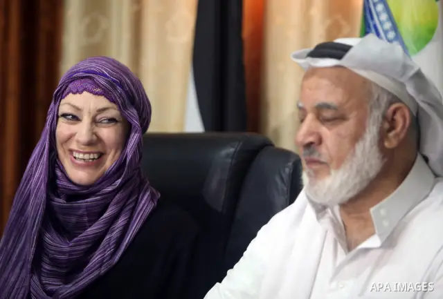 British citizen Anne Kennedy, 49, at the headquarters of the Palestinian Muslim Scholars association in Gaza city July 21, 2012 during a press conference to announcing her conversion to Islam in during the holy month of...