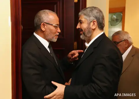 General Guide of the Egyptian Muslim Brotherhood Muhammad Badi, meets with Hamas leader Khaled Meshaal and members of Hamas in Cairo July 21, 2012. Photo by Mohammed Al-Hams