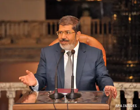 Egyptian President Mohamed Morsi delivering a speech to the Egyptian Labour and Union representatives at the Presidential Palace in Cairo, on July 25, 2012. Photo by Ahmed Fouad \ EGYPTIAN PRESIDENCY