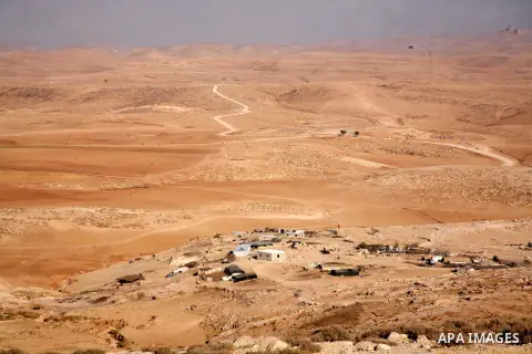 A general view shows the Palestinian village of Jimba, south of Yatta, near the West Bank town of Hebron, on July 25, 2012. The Israeli Defence Minister, Ehud Barak, announced that Palestinian citizens in the area south...