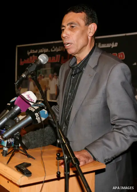 Lawyer Khaled Zabarqa during a press conference to reveal the last of Israeli assaults on al-Aqsa Mosque and the hill of Bab al-maghareba, in Jerusalem city on 31 July 2012. Photo by Mahfouz Abu Turk