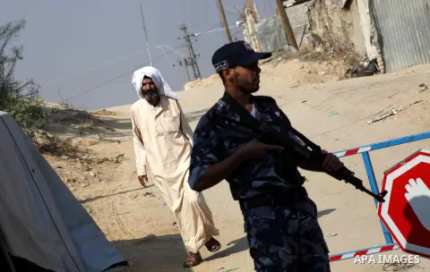 A Palestinian Hamas security guard on duty on the border between Egypt and Gaza strip in Rafah town southern Gaza strip on, 06 August 2012. Reports state that at least five gunmen were killed after they tried to infiltra...
