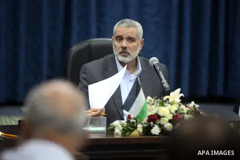 Palestinian Prime Minister in Gaza Ismail Haniyeh chairs a Ministerial meeting to consult in the last events on Rafah border between Egypt and the southern Gaza Strip, on 06 August 2012. Egypt has closed the terminal, th...