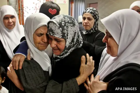 Palestinian Dalal Al Zabin (not seen) gives birth by IVF , wife of Palestinian Prisoners Ammar Al Zabin, who doomed him 27 Life imprisonment and 25 years held in Israeli jails since 1998, in the West Bank city of Nablus,...