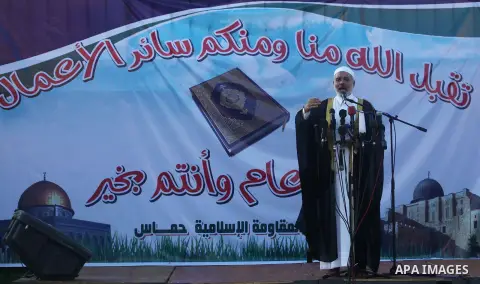 Palestinian Prime Minister in Gaza Strip, Ismail Haniyeh, gives a speech during Eid Al-Fitr prayers in Gaza City August 19, 2012. Eid al-Fitr marks the end of the Muslim holy month of Ramadan. Photo by Ashraf Amra