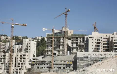 A general view of jewish settlement of Harmoun Hanatsave near the Arab neighbourhood of Ras al-Amud in Jerusalem on Aug 28,2012. Israeli government continue building Harmoun Hanatsave on the arab villages of Jabal al-Muk...