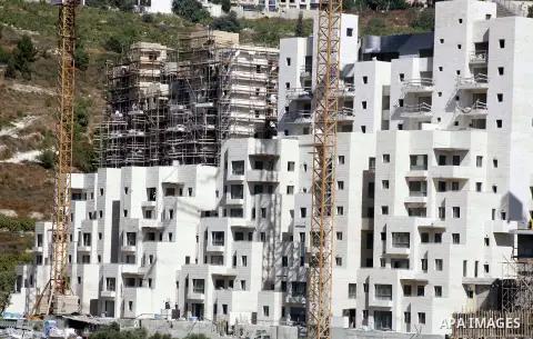 A part of work in jewish settlement of Harmoun Hanatsave near the Arab neighbourhood of Ras al-Amud in Jerusalem on Aug 28,2012. Israeli government continue building Harmoun Hanatsave on the Arab villages of Jabal al-Muk...
