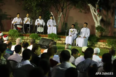 Palestinian Sufi artists performs the sufis songs during a celebration in Gaza city on Aug 28, 2012. Mystic songs symbolizing peace, brotherhood and love. Photo by Majdi Fathi