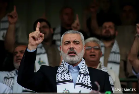 Palestinian Prime Minister in Gaza Ismail Haniyeh attends a festival entitled "Jerusalem in our eyes" organized by Hamas movement, marking the 43rd anniversary of burning down al-Aqsa mosque in Gaza city on 30 Aug 2012....