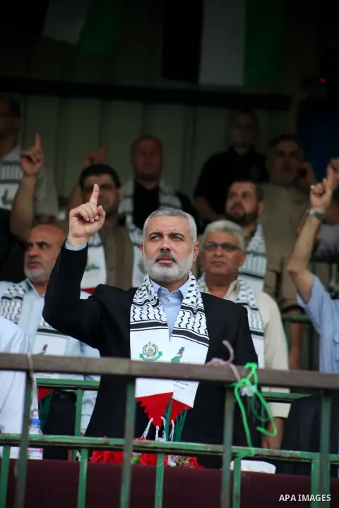 Palestinian Prime Minister in Gaza Ismail Haniyeh attends a festival entitled "Jerusalem in our eyes" organized by Hamas movement, marking the 43rd anniversary of burning down al-Aqsa mosque in Gaza city on 30 Aug 2012....