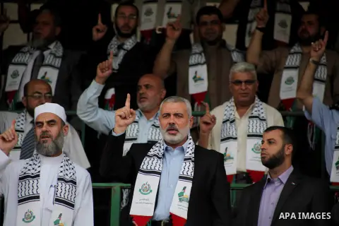 Palestinian Prime Minister in Gaza Ismail Haniyeh attends a festival entitled "Jerusalem in our eyes" organized by Hamas movement, marking the 43rd anniversary of burning down al-Aqsa mosque in Gaza city on 30 Aug 2012....