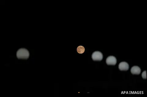 A full moon is seen from Gaza City on August 31, 2012. According to NASA, this is the second time in this month that a full moon is seen - the first was on August 1 to 2. This phenomenon, which is referred to as the 'blu...