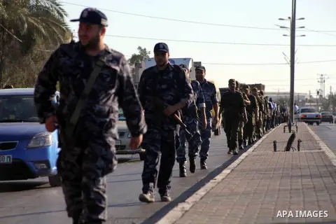Members of Hamas security forces patrol in a street in Gaza City September 1, 2012. Photo by Ashraf Amra