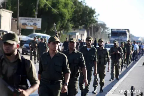 Members of Hamas security forces patrol in a street in Gaza City September 1, 2012. Photo by Ashraf Amra