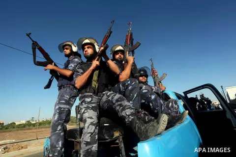 Members of Hamas security forces patrol in a street in Gaza City September 1, 2012. Photo by Ashraf Amra