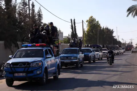 Members of Hamas security forces patrol in a street in Gaza City September 1, 2012. Photo by Ashraf Amra