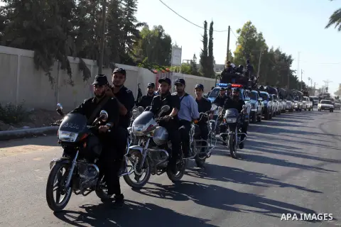 Members of Hamas security forces patrol in a street in Gaza City September 1, 2012. Photo by Ashraf Amra