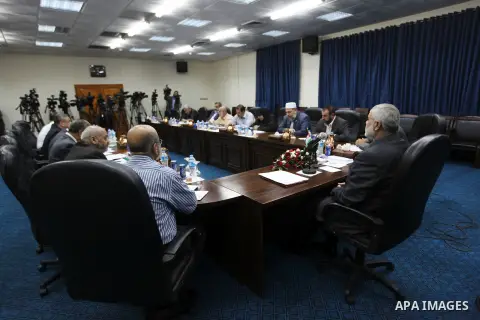 Ismail Haniya, the head of the Hamas government in the Gaza Strip, speaks during the first meeting of the Government in Gaza City on September 4, 2012. Haniya, announced a cabinet reshuffle, appointing seven new minister...