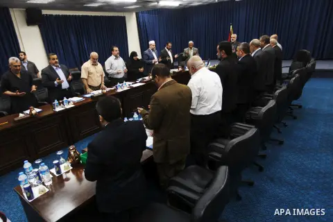 Ismail Haniya, the head of the Hamas government in the Gaza Strip, speaks during the first meeting of the Government in Gaza City on September 4, 2012. Haniya, announced a cabinet reshuffle, appointing seven new minister...