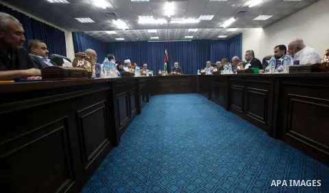 Ismail Haniya, the head of the Hamas government in the Gaza Strip, speaks during the first meeting of the Government in Gaza City on September 4, 2012. Haniya, announced a cabinet reshuffle, appointing seven new minister...