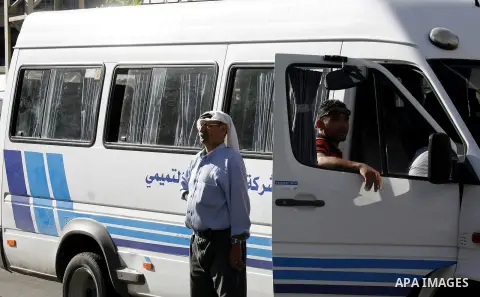 Palestinian taxi drivers park their cars during a protest against rising fuel prices and the high cost of living, in the West Bank city of Nablus, Wednesday Sept. 6, 2012. Photo by Nedal Eshtayah