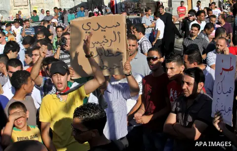 Palestinians protest against rising fuel prices and the high cost of living, in the West Bank city of Nablus, Sept. 8, 2012. Photo by Nedal Eshtayah
