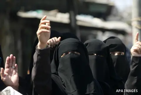Palestinian women shout anti-US slogans during a demonstration against the controversial film 'Innocence of Muslims' in Rafah southern Gaza strip, on September 14, 2012. The controversial low budget film reportedly made...
