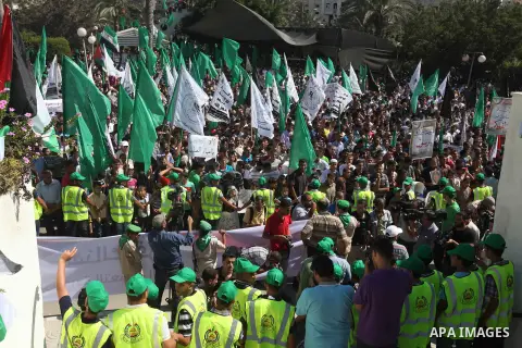 Palestinians shout anti-U.S. slogans during a demonstration against the controversial film 'Innocence of Muslims' in Gaza City, on September 14, 2012. The controversial low budget film reportedly made by an Israeli-Ameri...