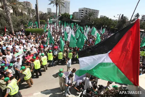 Palestinians shout anti-U.S. slogans during a demonstration against the controversial film 'Innocence of Muslims' in Gaza City, on September 14, 2012. The controversial low budget film reportedly made by an Israeli-Ameri...