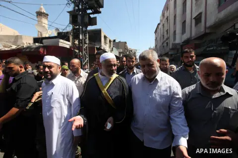 Palestinian Prime Minister in Gaza Ismail Hanyeh attend a demonstration against the controversial film 'Innocence of Muslims' in Gaza city, on September 14, 2012. The controversial low budget film reportedly made by an I...