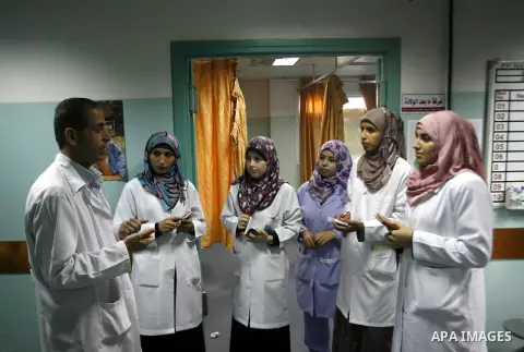 Palestinian nurses training during the project "safe delivery" at Emirates Hospital in Rafah in Gaza Strip on Sep.17, 2012. Photo by Eyad Al Baba