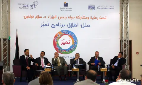 Palestinian Prime Minister Salam Fayyad attends the ceremony of launch of "Distinction Program " in the West Bank city of Ramallah September 19, 2012. Photo by Issam Rimawi
