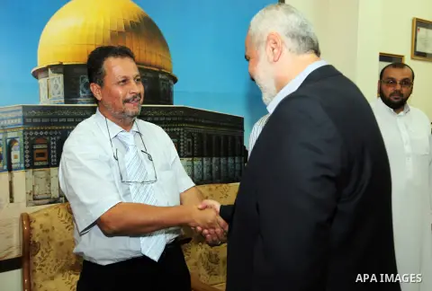 Palestinian Prime Minister in Gaza Ismail Haniyeh meets with "Convoy to fulfill 3" in his office in Gaza City, on Sep. 22, 2012. Photo by Ahmed Shaat