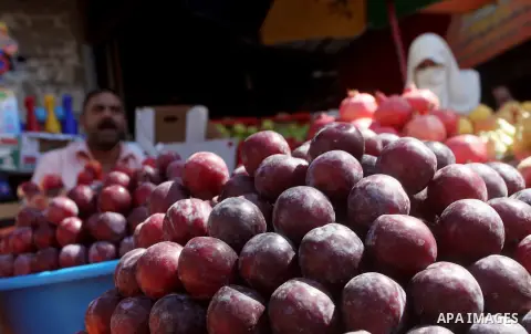 A Palestinian vendor displays grapes at a market in Gaza city, Sept. 23, 2012. The ministry of agriculture in Gaza government decided stop import fruits from Israel except apples and bananas to support the local fruits p...