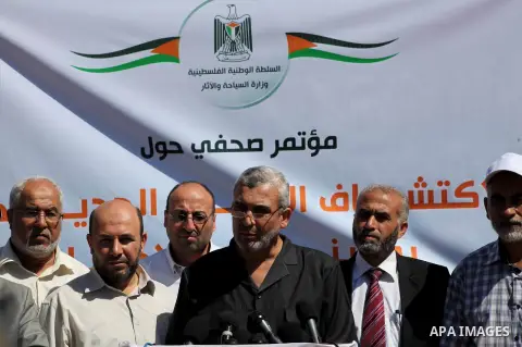 Palestinian employees work at the new archaeological site in Beit Lahia northern Gaza Strip on September 24, 2012. The French government is financing the restoration of the archaeological site which dates back to 329 AD...