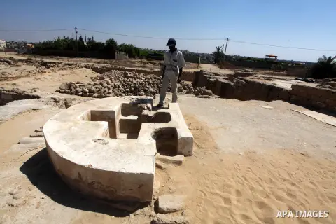 A picture shows the archaeological site of the Saint Hilarion monastery in Deir al-Balah, central Gaza Strip, on September 24, 2012. The French government is financing the restoration of the archaeological site which dat...