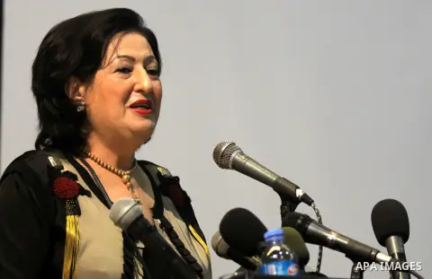 Rawya Shawa speaks during the opining ceremony of Palestinian Model United Nations (PALMUN) in Gaza city on 27 September 2012 that is organized by the Migratory Letters campaign youth Group along with Gaza Culture and De...