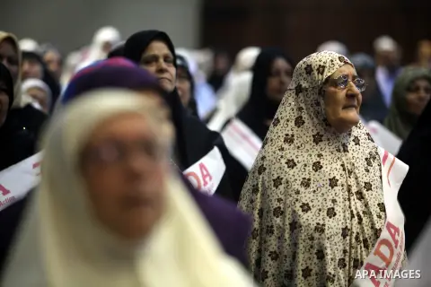 Palestinians attend the ceremony of The International Day of Older Persons in Gaza city on October 1, 2012. The Day of Older Persons is celebrated by raising awareness about issues affecting the elderly, such as senescen...