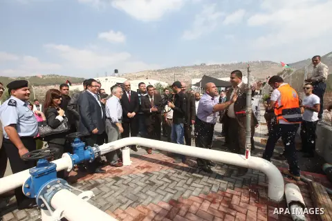 Palestinian Prime Minister Salam Fayyad attends the inauguration ceremony of the third water well, in Anabta village in the West Bank city of Tulkarm, Oct. 03, 2012. Photo by Mustafa Abu Dayeh