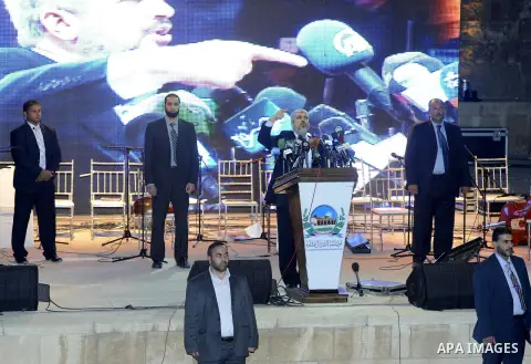 Palestinian Hamas leader Khaled Meshaal, speaks ceremony of Al Fateh Al Salahi in Salah Al dein Citadel under the auspices of the Egyptian Ministry of Culture, in Cairo, on Oct. 03, 2012. Photo by Ashraf Amra