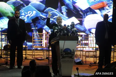 Palestinian Hamas leader Khaled Meshaal, speaks ceremony of Al Fateh Al Salahi in Salah Al dein Citadel under the auspices of the Egyptian Ministry of Culture, in Cairo, on Oct. 03, 2012. Photo by Ashraf Amra
